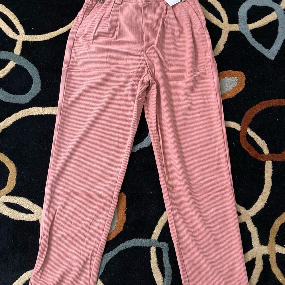 Women's Corduroy Straight Leg Pleated Fronr- Dusty Rose M